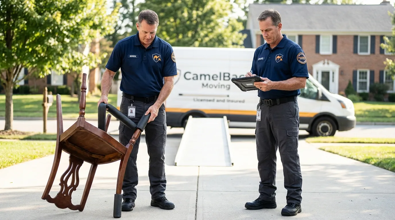 Movers inspecting furniture for damage prevention before loading in Bunnell, FL